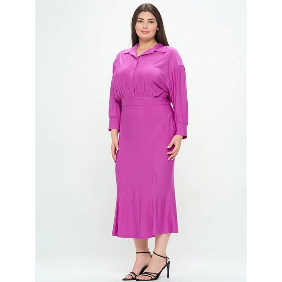 FIND ME PLUS Magenta Stretch Knit Midi Dress, Size 1XL - Picture 1 of 7